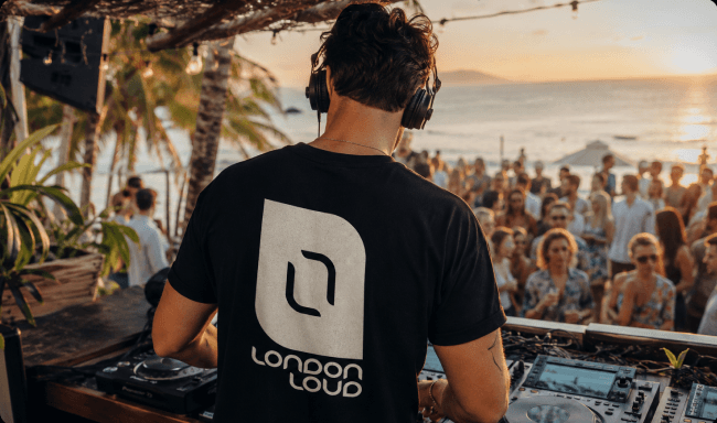 DJ wearing a London Loud branded shirt