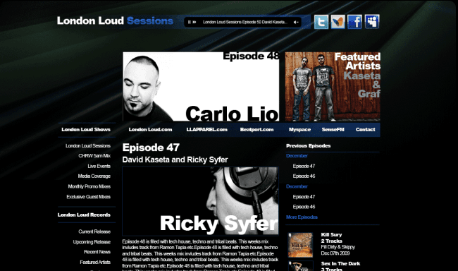 London Loud Sessions website featuring Carlo Lio