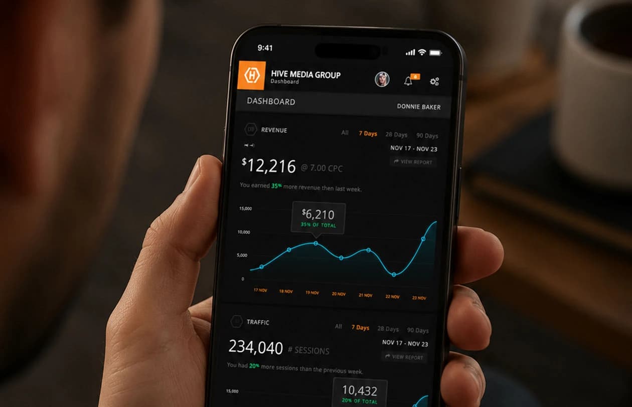 Hive Media Group dashboard mobile layout