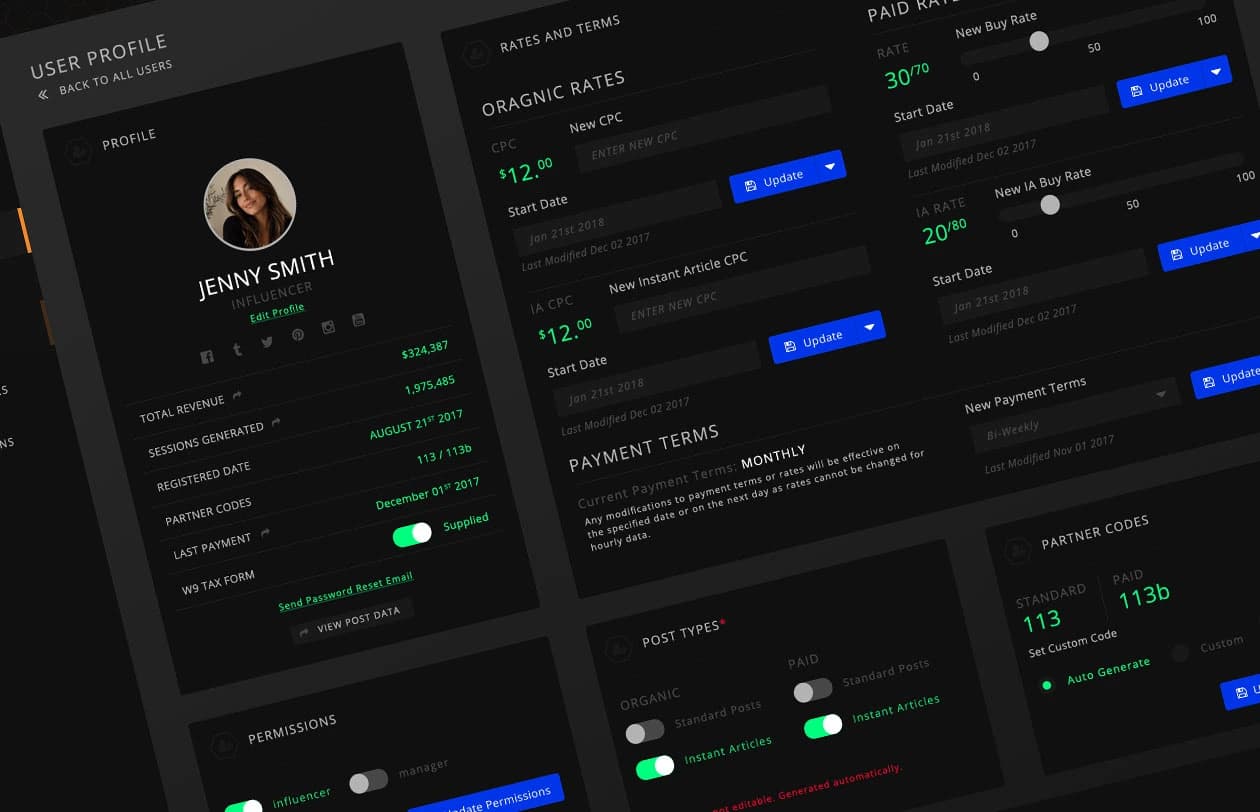User management screen for Hive Media Group dashboard
