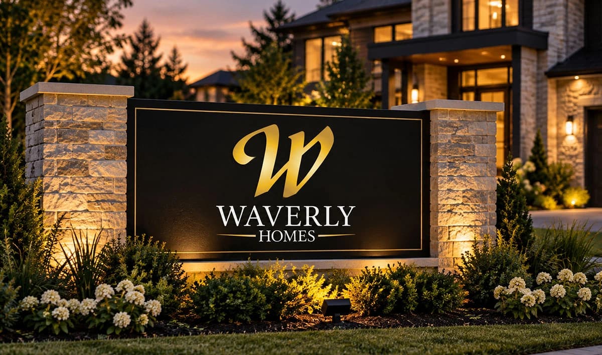 Waverly Homes black and gold outdoor signage concept
